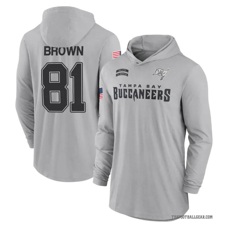 Antonio Brown Youth Brown Tampa Bay Buccaneers Gray 2024 Salute to Service Lightweight Performance Long Sleeve Hooded T-Shirt