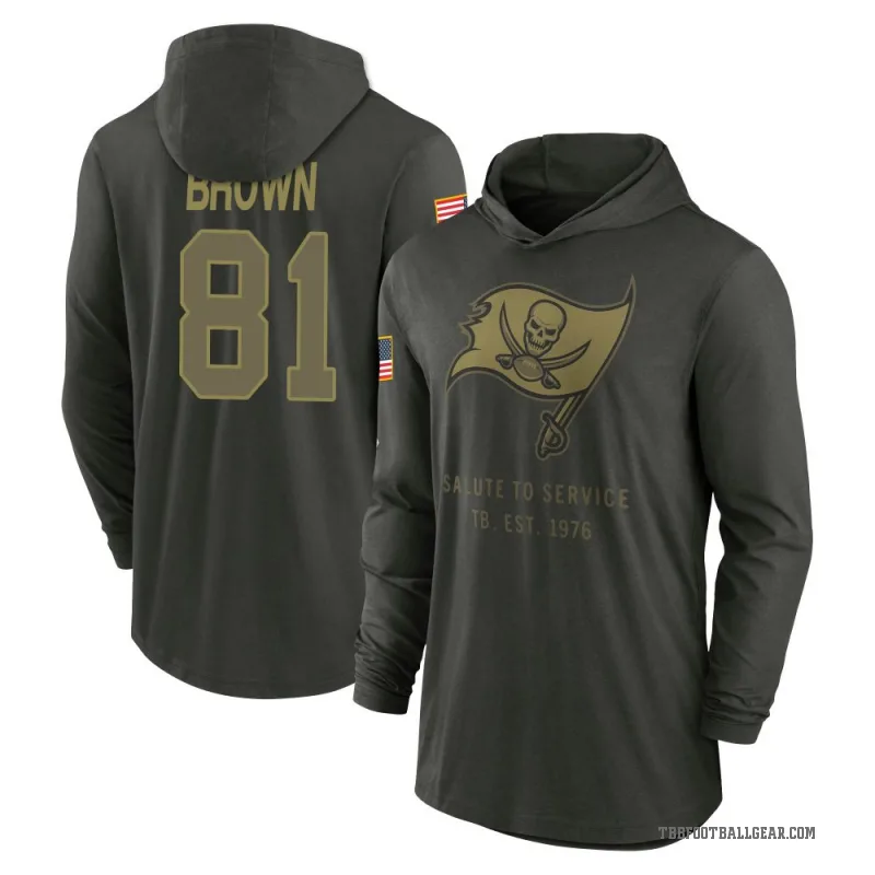Antonio Brown Youth Green Tampa Bay Buccaneers Forest/ 2025 Salute to Service Sideline Lightweight Hooded Pullover Long Sleeve T