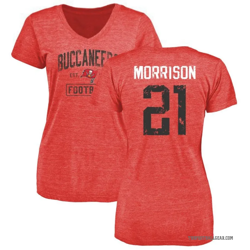 Benjamin Morrison Women's Red Tampa Bay Buccaneers Distressed V-Neck T-Shirt