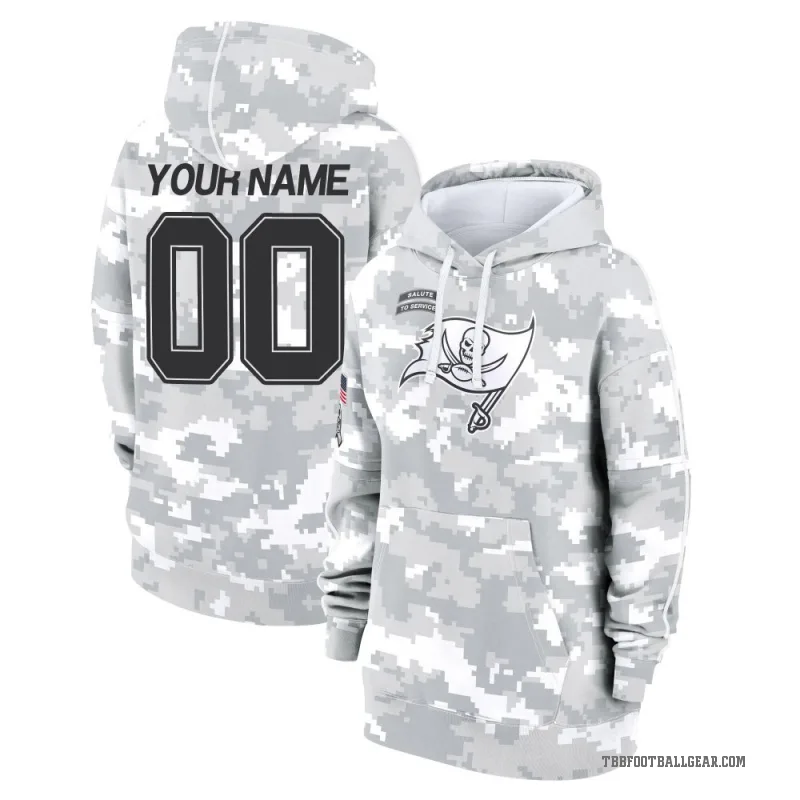 Custom Women's Camo Tampa Bay Buccaneers Arctic 2024 Salute to Service Club Fleece Pullover Hoodie