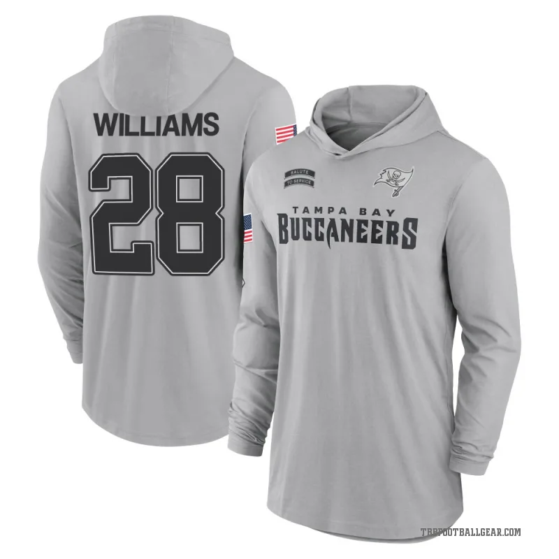 Damarion Williams Men's Gray Tampa Bay Buccaneers 2024 Salute to Service Lightweight Performance Long Sleeve Hooded T-Shirt