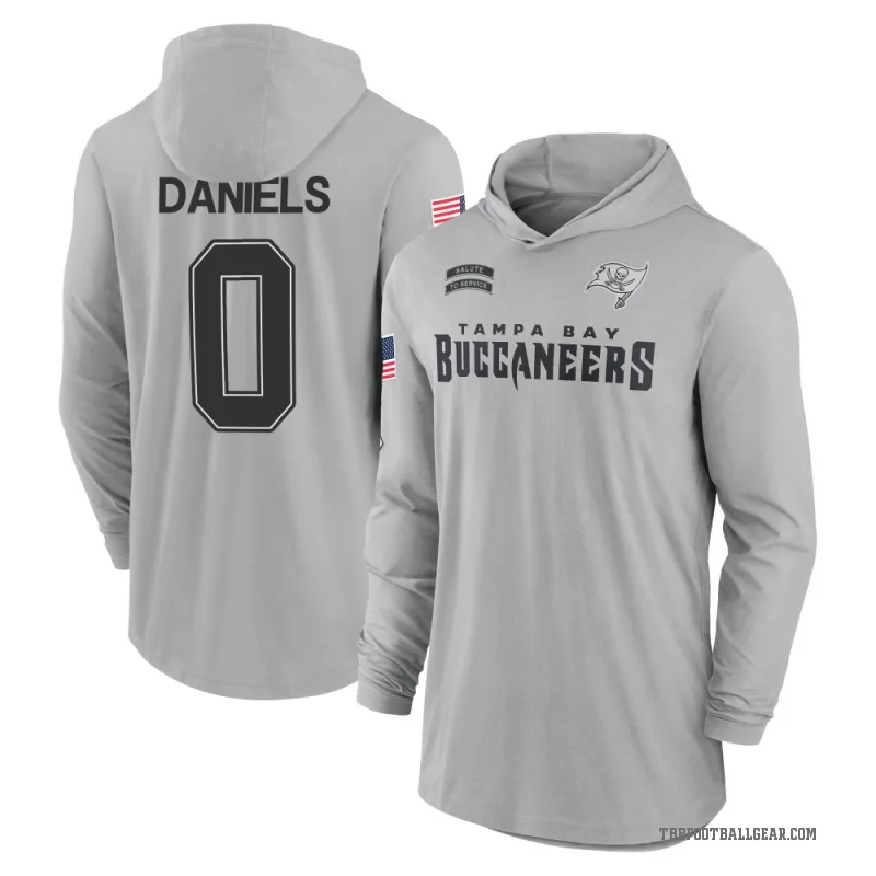 Jalon Daniels Men's Gray Tampa Bay Buccaneers 2024 Salute to Service Lightweight Performance Long Sleeve Hooded T-Shirt