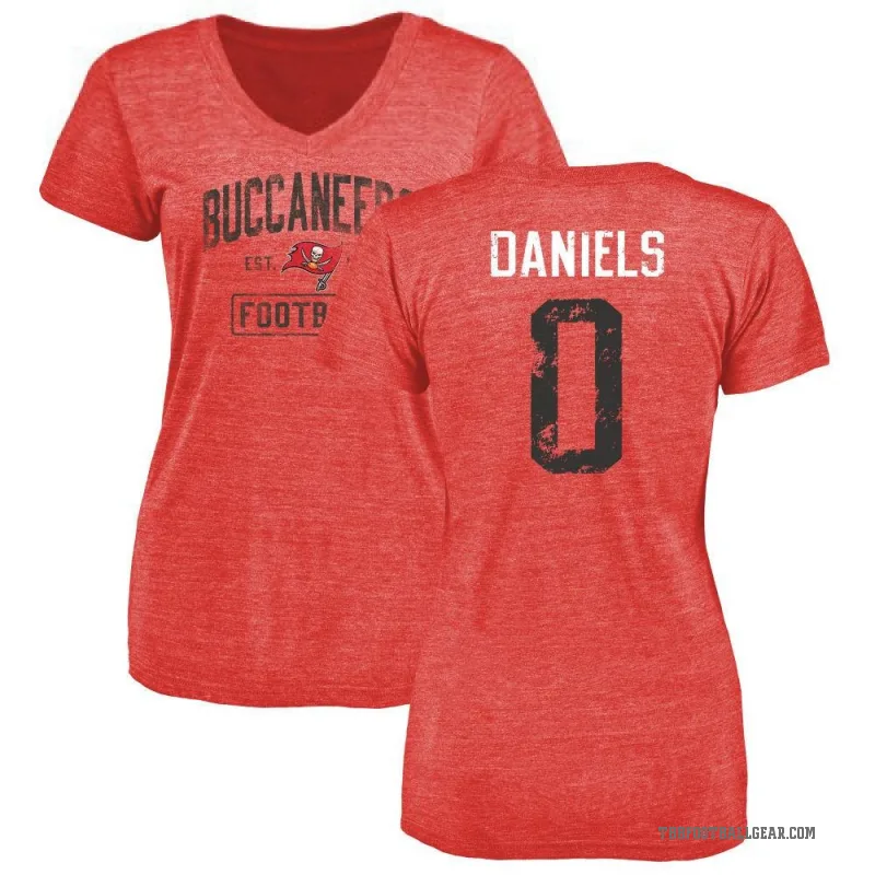 Jalon Daniels Women's Red Tampa Bay Buccaneers Distressed V-Neck T-Shirt