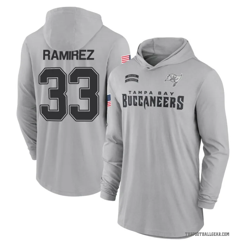 Jose Ramirez Men's Gray Tampa Bay Buccaneers 2024 Salute to Service Lightweight Performance Long Sleeve Hooded T-Shirt
