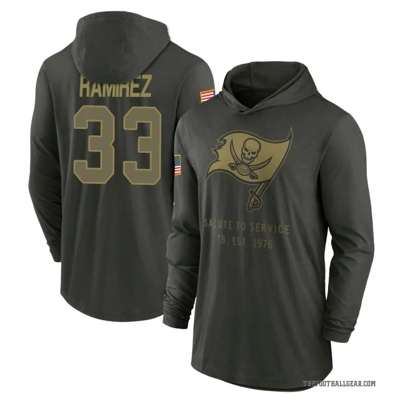 Jose Ramirez Men's Green Tampa Bay Buccaneers Forest/ 2025 Salute to Service Sideline Lightweight Hooded Pullover Long Sleeve T-