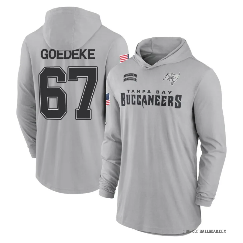 Luke Goedeke Men's Gray Tampa Bay Buccaneers 2024 Salute to Service Lightweight Performance Long Sleeve Hooded T-Shirt